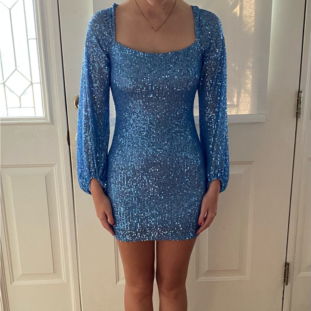 Blue sequin cocktail dress